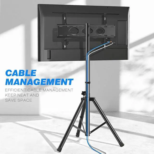 Alt view image 7 of 7 - Portable TV Tripod Stand Tilt Mount for 32-70 inch LED LCD OLED Flat Screen TVs/Monitors, Height Adjustable Foldable Mount Stand, Black Floor Display Stand with Max VESA 600x400mm