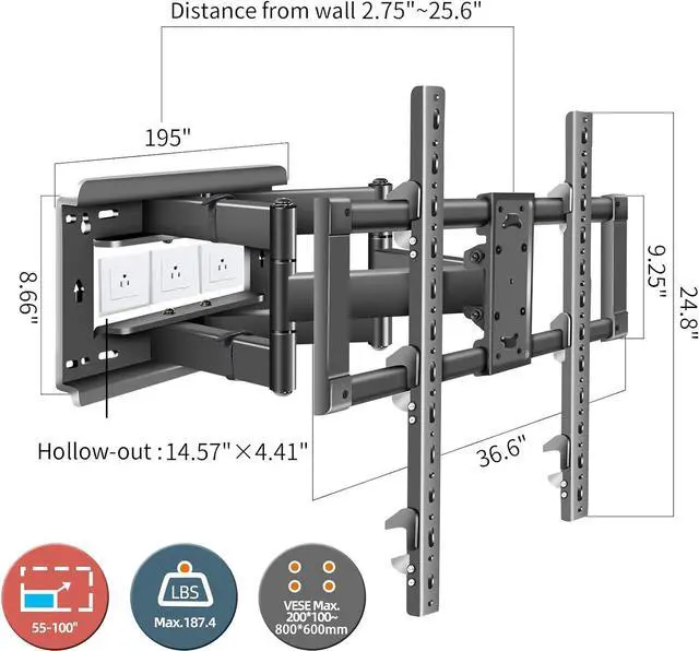 Alt view image 5 of 7 - 85 86 98 TV Wall Mount 55-100 inch Full Motion Television Bracket Large Screen Led Heavy Duty Swivel Tilt Sliding Adjustable Articulating Stand max vesa 800x600mm Load 176 lbs DY999
