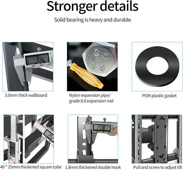 Alt view image 4 of 7 - 85 86 98 TV Wall Mount 55-100 inch Full Motion Television Bracket Large Screen Led Heavy Duty Swivel Tilt Sliding Adjustable Articulating Stand max vesa 800x600mm Load 176 lbs DY999