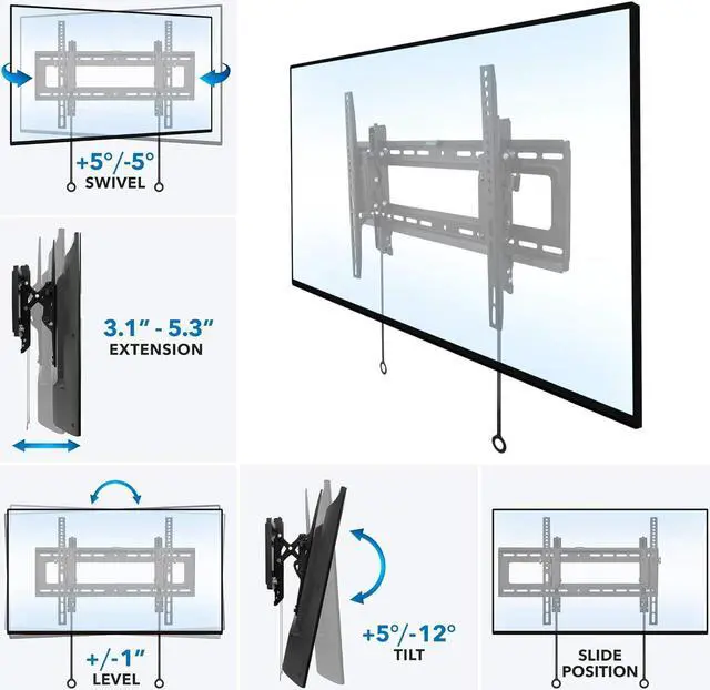 Alt view image 4 of 7 - Mount-It! Advanced Tilt TV Wall Mount | Full Tilting Extendable Mounting Bracket | Fits 37" - 80" Screen | VESA Compatible up to 600x400mm | Perfect Above Fireplace Mounting Bracket