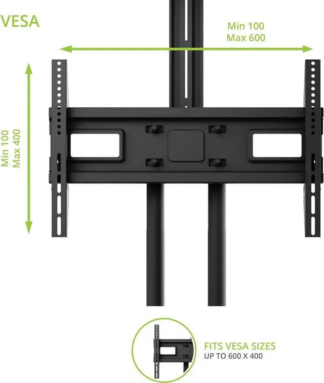 Alt view image 2 of 7 - Kanto MTM65PL Height Adjustable Mobile TV Stand with Adjustable Shelf for 37-inch to 65-inch TVs | Supports up to 80 lb (36 kg) Total | Integrated Cable Management | Black