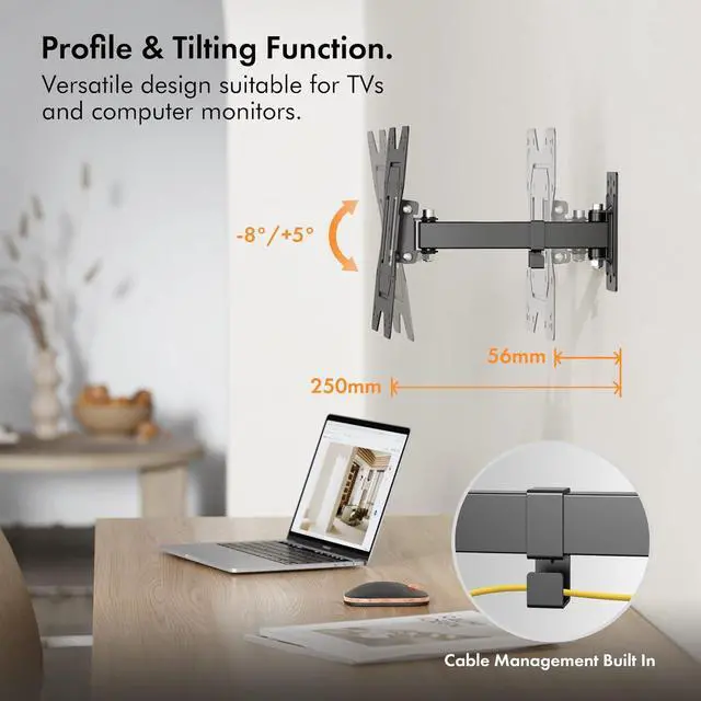 Alt view image 3 of 6 - VonHaus by Designer Habitat Cantilever TV Wall Mount Swivel Bracket for LCD Plasma TV (13 - 37") to Fit All VESA 75mm & 100mm + Extension Plates for Wider Spacings - New Slim Design