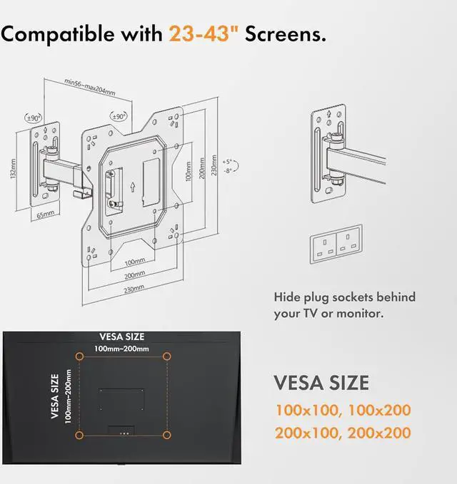 Alt view image 4 of 6 - VonHaus by Designer Habitat Cantilever TV Wall Mount Swivel Bracket for LCD Plasma TV (13 - 37") to Fit All VESA 75mm & 100mm + Extension Plates for Wider Spacings - New Slim Design