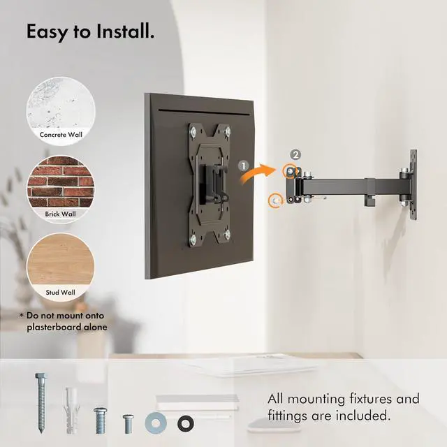 Alt view image 5 of 6 - VonHaus by Designer Habitat Cantilever TV Wall Mount Swivel Bracket for LCD Plasma TV (13 - 37") to Fit All VESA 75mm & 100mm + Extension Plates for Wider Spacings - New Slim Design