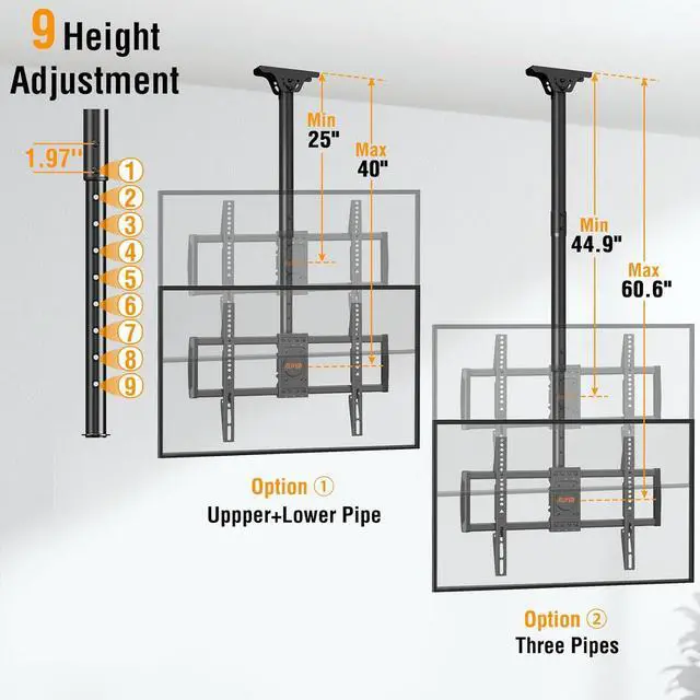 Alt view image 2 of 7 - Ceiling TV Mount for Most 37-75 Inch TVs Height Adjustable Full Motion Ceiling Mount for Flat Pitched Roof Hanging TV Bracket Swivel and Tilt Holds up to 110 lbs Max VESA 600x400mm YD3016