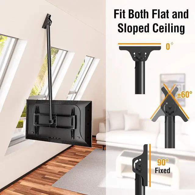 Alt view image 3 of 7 - Ceiling TV Mount for Most 37-75 Inch TVs Height Adjustable Full Motion Ceiling Mount for Flat Pitched Roof Hanging TV Bracket Swivel and Tilt Holds up to 110 lbs Max VESA 600x400mm YD3016
