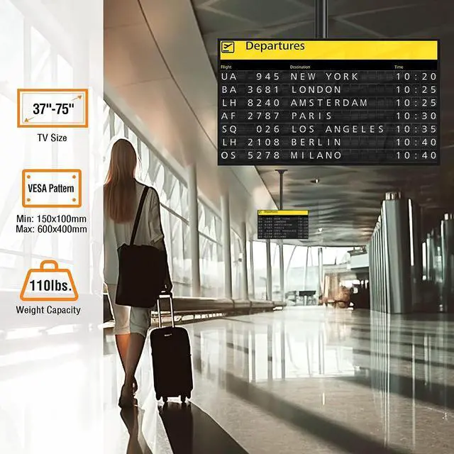 Alt view image 6 of 7 - Ceiling TV Mount for Most 37-75 Inch TVs Height Adjustable Full Motion Ceiling Mount for Flat Pitched Roof Hanging TV Bracket Swivel and Tilt Holds up to 110 lbs Max VESA 600x400mm YD3016