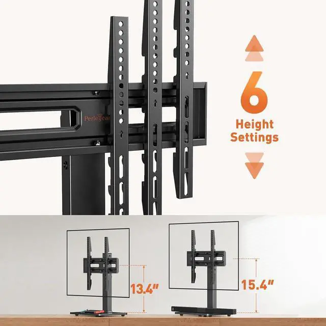 Alt view image 5 of 7 - Perlegear Universal Swivel TV Stand with Power Outlet, Tabletop TV Stand for 3260,65 Inch TVs up to 88 lbs, Tempered Glass TV Mount Stand Base with Height Adjustment, Tilt, Max VESA 400x400mm,PGTVS27