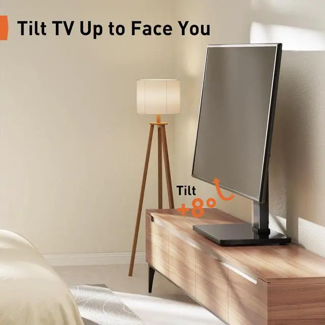 Alt view image 7 of 7 - Perlegear Universal Swivel TV Stand with Power Outlet, Tabletop TV Stand for 3260,65 Inch TVs up to 88 lbs, Tempered Glass TV Mount Stand Base with Height Adjustment, Tilt, Max VESA 400x400mm,PGTVS27