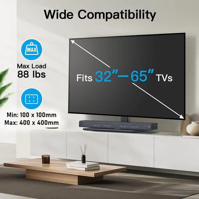 Alt view image 3 of 7 - PERLESMITH Universal TV Stand Table Top TV Base for 32 to 60,65 inch LCD LED OLED 4K Flat Screen TVs-Height Adjustable TV Mount Stand with Tempered Glass Base, VESA 400x400mm,Holds up to 88lbs PSTVS15