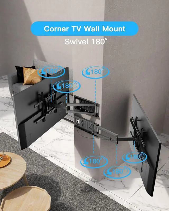 Alt view image 2 of 7 - Corner TV Wall Mount, Long Arm with 25.6 Inch Extension, Full Motion Swivel and Tilt Heavy Duty, 90 Degree Bracket, Fit 32-70'' TV, Load 77lbs, Max VESA 600x400mm, Fit 16'' Stud