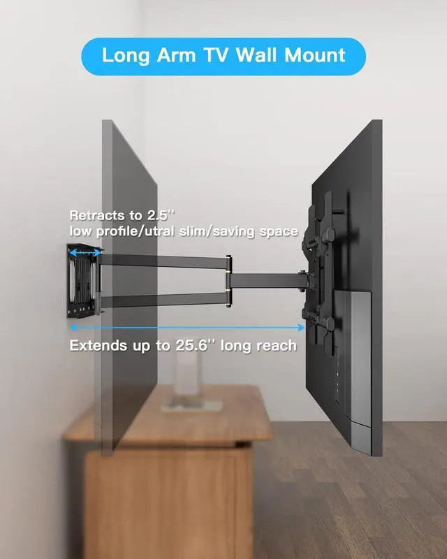 Alt view image 4 of 7 - Corner TV Wall Mount, Long Arm with 25.6 Inch Extension, Full Motion Swivel and Tilt Heavy Duty, 90 Degree Bracket, Fit 32-70'' TV, Load 77lbs, Max VESA 600x400mm, Fit 16'' Stud