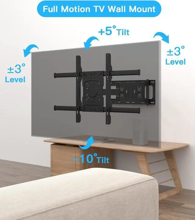 Alt view image 5 of 7 - Corner TV Wall Mount, Long Arm with 25.6 Inch Extension, Full Motion Swivel and Tilt Heavy Duty, 90 Degree Bracket, Fit 32-70'' TV, Load 77lbs, Max VESA 600x400mm, Fit 16'' Stud