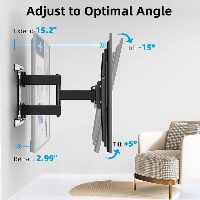 Alt view image 2 of 7 - HOME VISION TV Wall Mount Full Motion for Most 32-84 inch TVs up to132lbs, TV Mount Swivel and Tilt with Dual Articulating Arms, TV Mount Wall Bracket Max VESA 600x400mm, Fits 12/16" Wood Stud