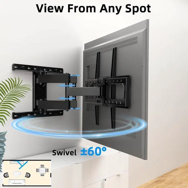 Alt view image 3 of 7 - HOME VISION TV Wall Mount Full Motion for Most 32-84 inch TVs up to132lbs, TV Mount Swivel and Tilt with Dual Articulating Arms, TV Mount Wall Bracket Max VESA 600x400mm, Fits 12/16" Wood Stud