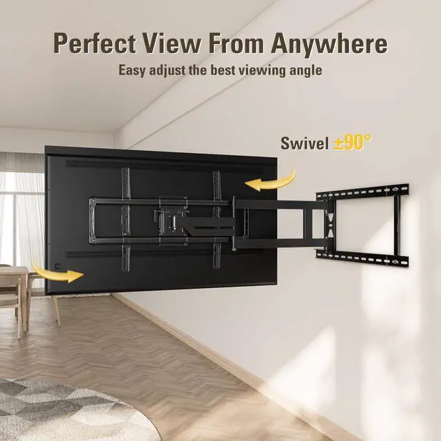 Alt view image 3 of 7 - Mounting Dream Long Arm TV Wall Mount for 37-75 Inch TV, Corner TV Wall Mount with 32 Long Extension, Full Motion TV Mount Swivel & Tilt, Fits Max VESA 600x400mm,100 lbs, 16,18,24 Studs MD2285-LA