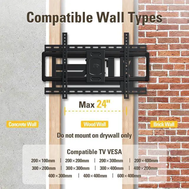 Alt view image 7 of 7 - Mounting Dream Long Arm TV Wall Mount for 37-75 Inch TV, Corner TV Wall Mount with 32 Long Extension, Full Motion TV Mount Swivel & Tilt, Fits Max VESA 600x400mm,100 lbs, 16,18,24 Studs MD2285-LA
