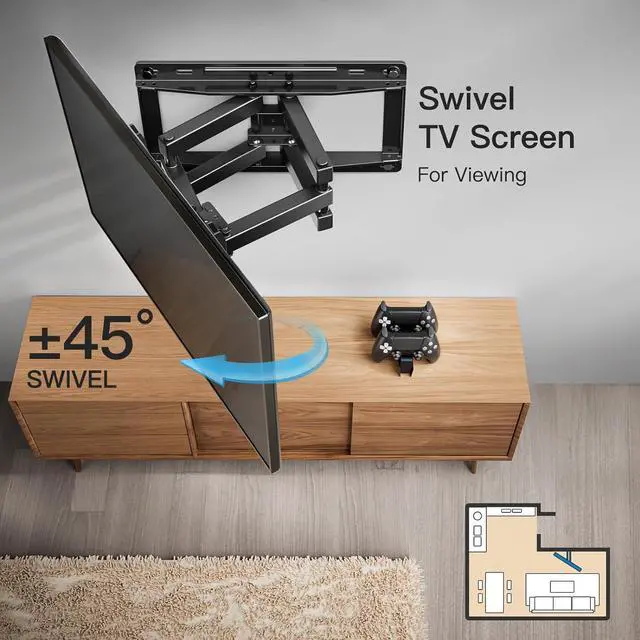 Alt view image 5 of 7 - Pipishell TV Wall Mount, Full Motion Wall Mount with Dual Arms, Swivel, Extension for 26-65 inch Flat or Curved TVs up to 99 lbs, Max VESA 400x400mm, 3 Bracket Heights, Fits 12/16 Wood Studs, PIMF4