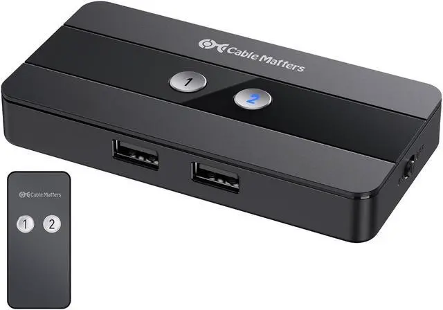 Main image of Cable Matters USB 2.0 Switch Hub USB Sharing Switch for 2 Computers and 4 USB Peripherals - Button or Wireless Remote Control Swapping