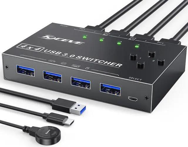 Main image of USB 3.0 Switch Selector 4 Port,MLEEDA KVM Switcher 4 Computers Sharing 4 USB Devices,USB Peripheral Switcher for Keyboard Mouse Printer Scanner,with Wired Remote Button and 4 USB 3.0 Cable