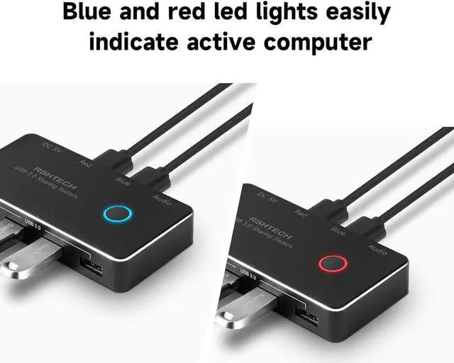 Alt view image 7 of 7 - USB 3.0 Switch RSHTECH Aluminum USB Switch Selector with 4 USB 3.0 Ports, 3.5mm Audio Jack, 2 Computers Sharing 5 Peripheral Devices, USB KM Switcher hub with 2 USB Cable for Keyboard, Mouse, Printer