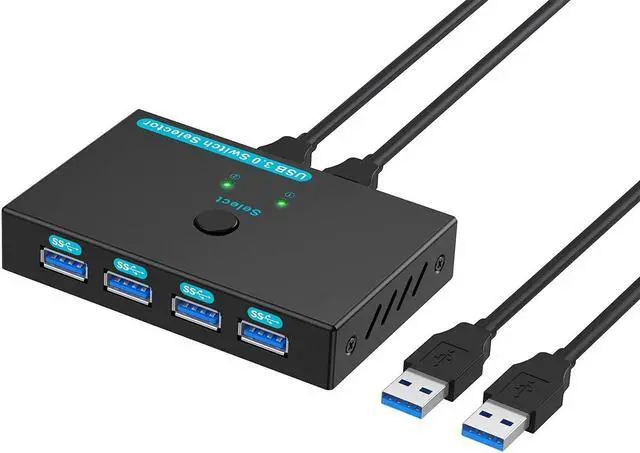 Main image of SGEYR USB 3.0 Switch USB Switcher 2 Computers Sharing 4 USB Devices USB Metal KVM Switch for Printer, Keyboard switches, Scanner PCs with One-Button Swapping and 2 Pack USB Cables