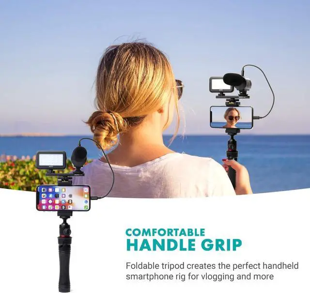 Alt view image 6 of 7 - Movo iVlogger Vlogging Kit for iPhone - Lightning Compatible YouTube Starter Kit for Content Creators - Accessories: Phone Tripod, Phone Mount, LED Light and Shotgun Microphone