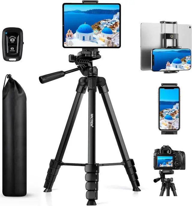 Main image of 67" Phone Tripod, MACTREM Tripod Stand for iPad iPhone Tablet Camera with 2 in 1 Mount & Wireless Remote, Aluminum Extendable iPhone Tripod for Video Recording/Selfies/Live Stream/Vlogging