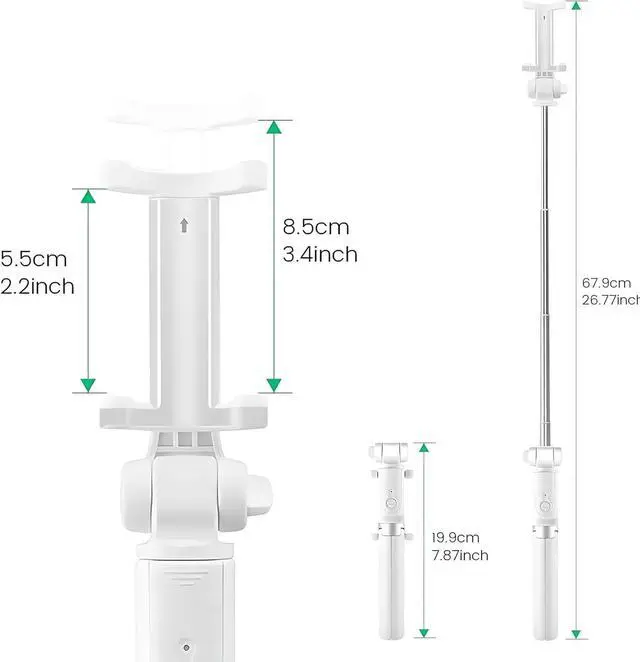 Alt view image 5 of 7 - Selfie Stick Tripod with Wireless Remote Controller Pouch Extendable Adjustable Stand Mount Light-Weight V-Log Compatible with All Apple iPhone, Samsung Galaxy (White)