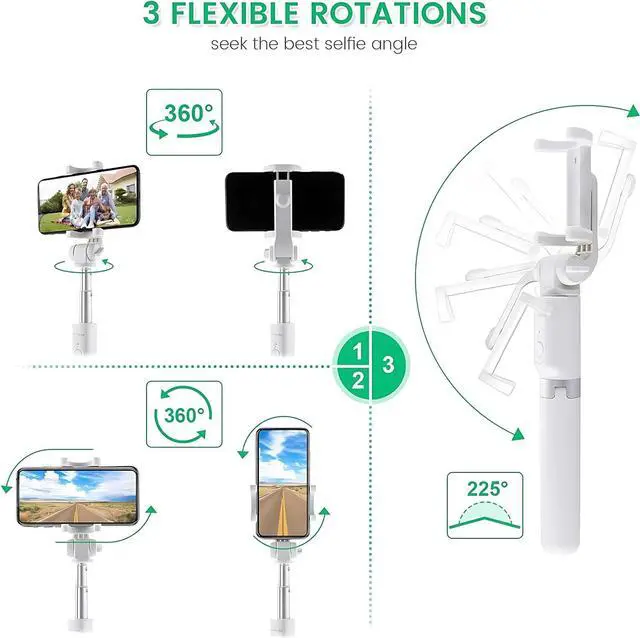 Alt view image 6 of 7 - Selfie Stick Tripod with Wireless Remote Controller Pouch Extendable Adjustable Stand Mount Light-Weight V-Log Compatible with All Apple iPhone, Samsung Galaxy (White)