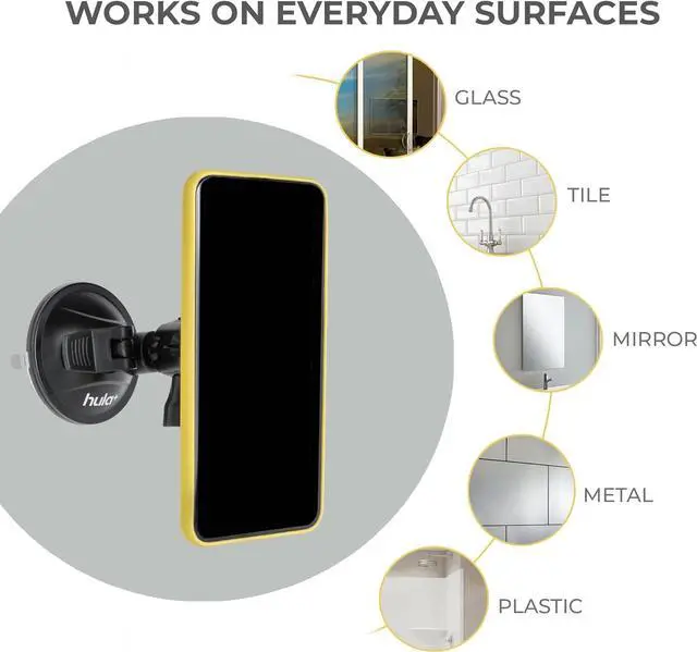 Alt view image 5 of 6 - Shower/Mirror Phone Holder/Mount/Stand. Reusable Non-Residue Mount for Bathroom/Kitchen/Wall. Compatible with All Phones, Great Gift for TikTok/YouTube/Make Up (Black)