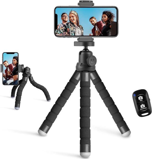 Main image of Phone Tripod, Portable and Flexible Tripod with Wireless Remote and Clip, Cell Phone Tripod Stand for Video Recording(Black)