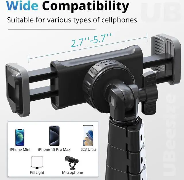Alt view image 3 of 6 - UBeesize 67" Phone Tripod & Selfie Stick, Camera Tripod Stand with Wireless Remote and Phone Holder,Compatible with iPhone Android Phone, Perfect for Selfies/Video Recording/Live Streaming Black