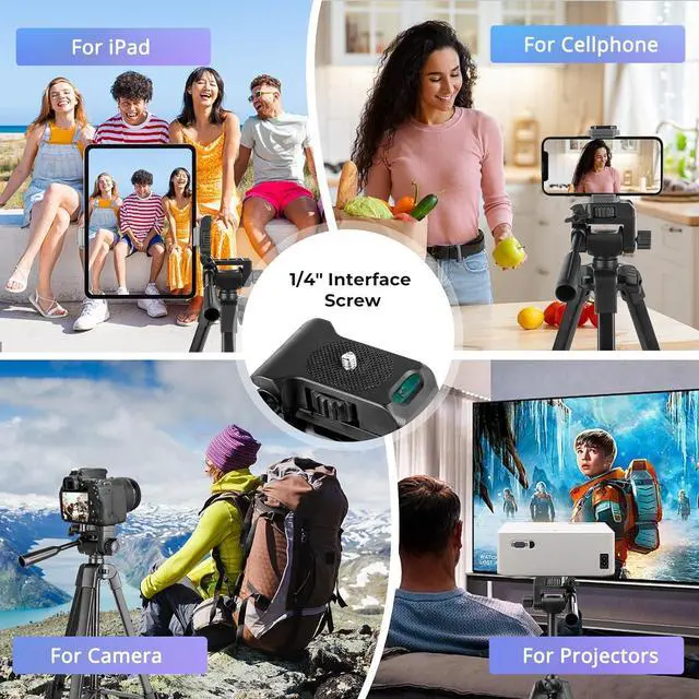 Alt view image 3 of 7 - Aureday Phone Tripod Stand, 64 Extendable Cell Phone&Camera Tripod with Wireless Remote and Phone Holder, Aluminum iPad Tripod for Video Recording/Selfies/Live Stream/Vlogging Black