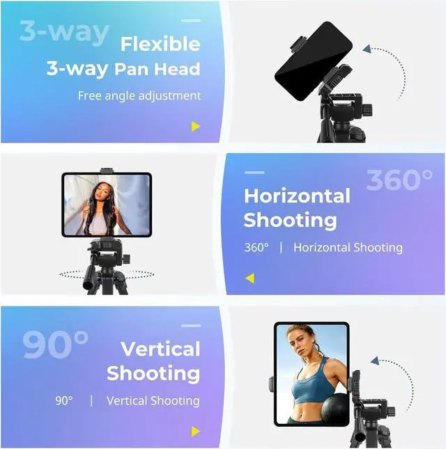 Alt view image 4 of 7 - Aureday Phone Tripod Stand, 64 Extendable Cell Phone&Camera Tripod with Wireless Remote and Phone Holder, Aluminum iPad Tripod for Video Recording/Selfies/Live Stream/Vlogging Black