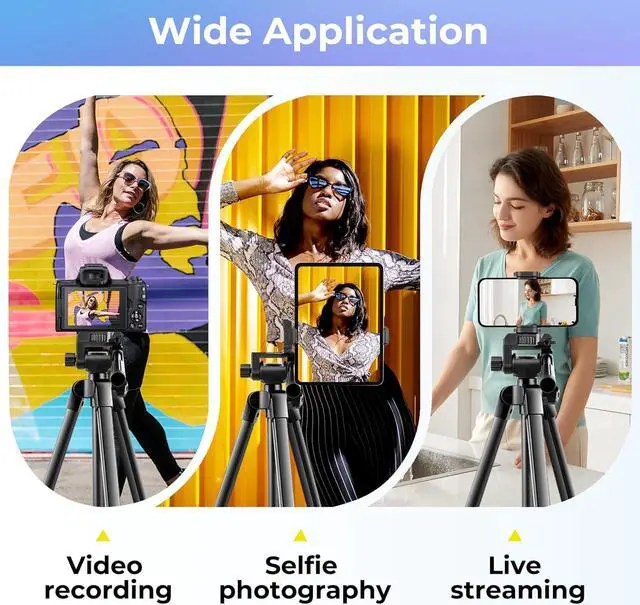 Alt view image 6 of 7 - Aureday Phone Tripod Stand, 64 Extendable Cell Phone&Camera Tripod with Wireless Remote and Phone Holder, Aluminum iPad Tripod for Video Recording/Selfies/Live Stream/Vlogging Black