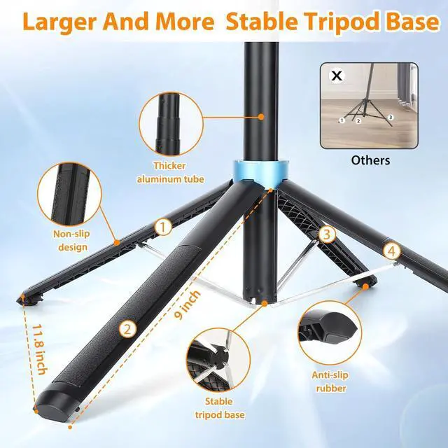 Alt view image 2 of 7 - Eocean 71" Tall Selfie Stick Tripod Quadripod with Remote & with 360° Ballhead, Aluminum Alloy Extendable Cell Phone Tripod Stand, Travel Tripod Phone Holder Compatible with iPhone/Android/GoPro