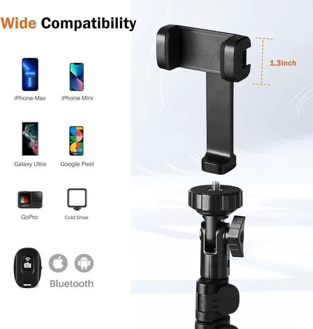 Alt view image 2 of 7 - PHOPIK Phone Tripod Stand : Selfie Stick Extendable Camera & Cell Phone Tripod Stand for iPhone & Android Phone, Heavy Duty Aluminum, Lightweight
