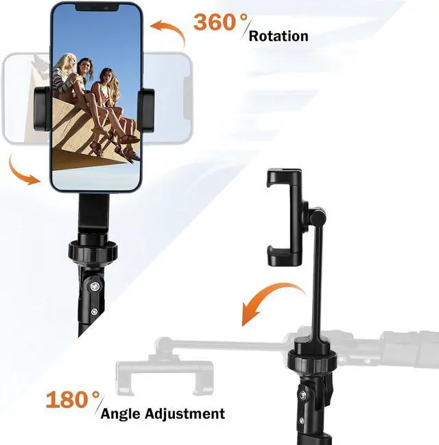Alt view image 3 of 7 - PHOPIK Phone Tripod Stand : Selfie Stick Extendable Camera & Cell Phone Tripod Stand for iPhone & Android Phone, Heavy Duty Aluminum, Lightweight