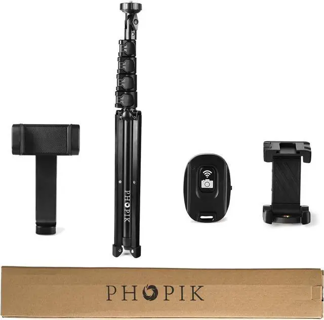 Alt view image 7 of 7 - PHOPIK Phone Tripod Stand : Selfie Stick Extendable Camera & Cell Phone Tripod Stand for iPhone & Android Phone, Heavy Duty Aluminum, Lightweight