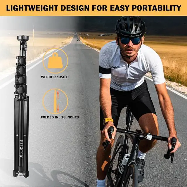 Alt view image 6 of 7 - PHOPIK Phone Tripod Stand : Selfie Stick Extendable Camera & Cell Phone Tripod Stand for iPhone & Android Phone, Heavy Duty Aluminum, Lightweight