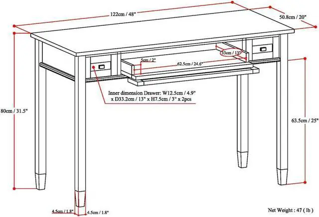 Alt view image 2 of 7 - SIMPLIHOME Warm Shaker SOLID WOOD Rustic Modern 48 inch Wide Home Office Desk, Writing Table, Workstation, Study Table Furniture in Light Golden Brown with 2 Drawers