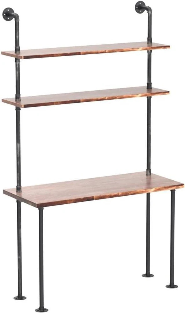 Alt view image 4 of 7 - Industrial Style Office Decor,Computer Desk 47.2"×20"×79" with 2-Tier Storage Pipe Shelves,Bookshelf Laptop Desk,Studying Writing Table Workstation with Hutch for Home Ofiice