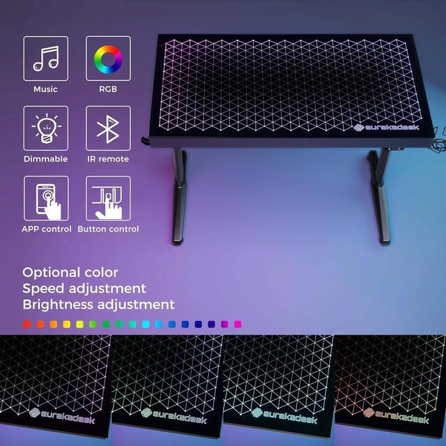 Alt view image 7 of 7 - EUREKA ERGONOMIC RGB LED Gaming Desk, Music Sync Lights Up Tempered Glass Desktop, 43" GTG I43 Home Office Computer Table W Controller Rack 4 USB Charging Ports, APP Control