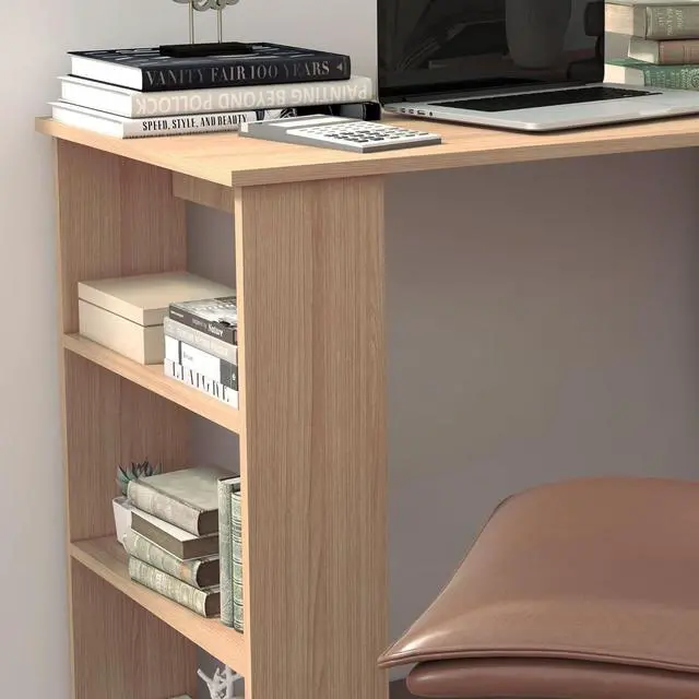 Alt view image 6 of 7 - HOMCOM L Shaped Corner Desk, 360 Degree Rotating Home Office Desk with Storage Shelves, Writing Table Workstation, Maple