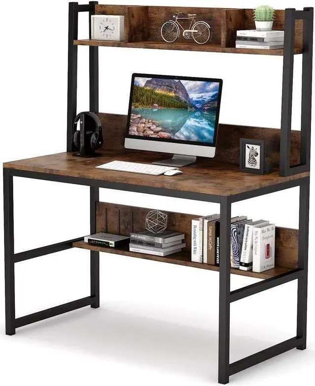 Alt view image 3 of 7 - Tribesigns Computer Desk with Hutch, Wooden Small 42-inch Desk, Industrial Simple Office Desk with Storage Space for Home Office