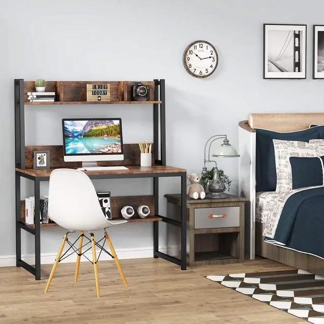 Alt view image 7 of 7 - Tribesigns Computer Desk with Hutch, Wooden Small 42-inch Desk, Industrial Simple Office Desk with Storage Space for Home Office