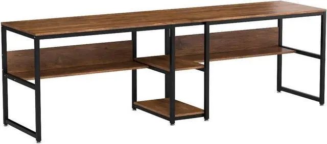 Alt view image 5 of 7 - Tribesigns Two Person Desk with Bookshelf, 78.7 Computer Office Double Desk for Two Person, Rustic Writing Desk Workstation with Shelf for Home Office (Brown)