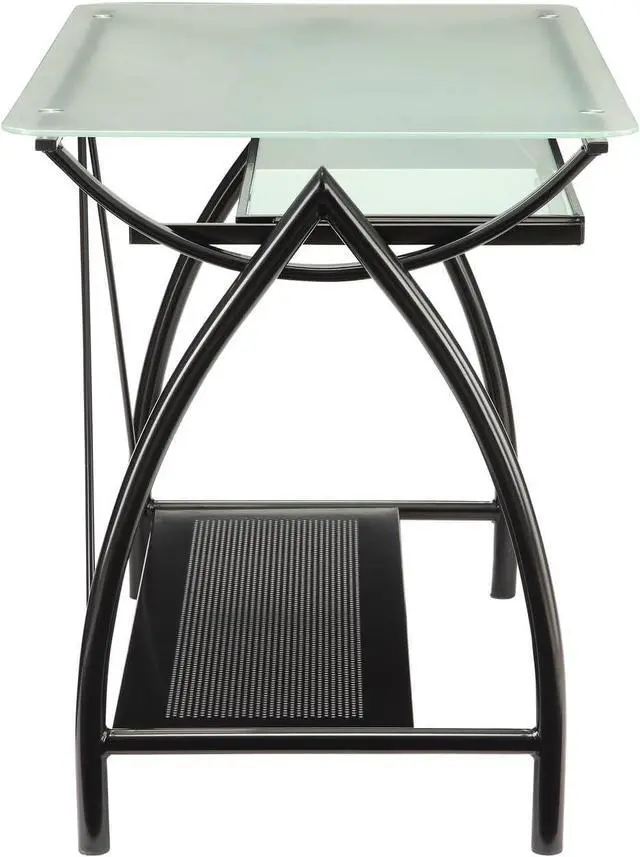 Alt view image 3 of 3 - OSP Designs OSP Designs Newport Computer Desk with Frosted Tempered Glass Top, Pullout Keyboard Tray, and Black Powder Coated Steel Frame
