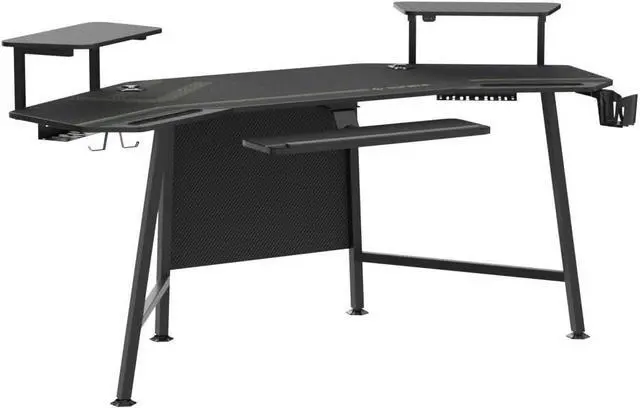 Alt view image 5 of 7 - EUREKA ERGONOMIC Gaming Desk with Led Lights, 72" Large Wing-Shaped Studio Desk W Keyboard Tray Monitor Stand Dual Headphone Hanger Cup Holder for Live, Streamer